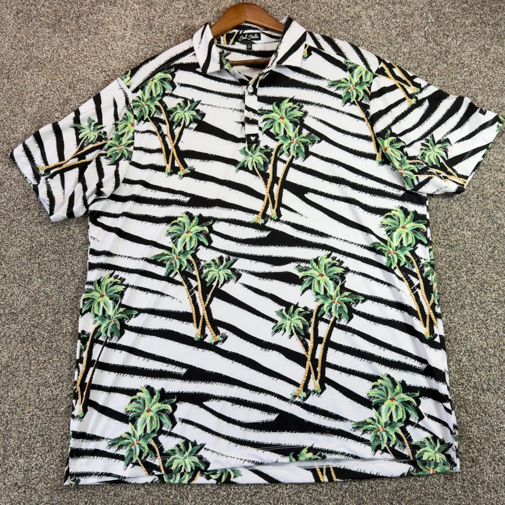 Bad Birdie Mens 2XL Golf Polo Shirt Zebra Palm Tree Tropical Print Performance